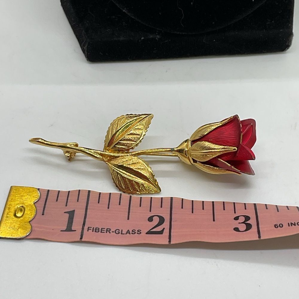 Vintage Giovanni Gold Toned and Red Rose Brooch - Picture 7 of 7
